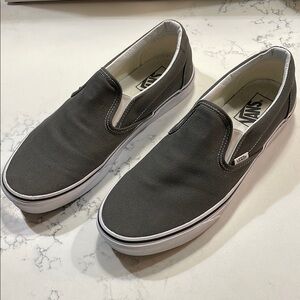 Vans Gray Slip-On Loafers with Canvas Upper and White Rubber Sole
